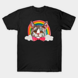 Cat in bow tie with rainbow T-Shirt